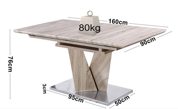 MF-6651 nagyobbítható tölgy asztal sonoma, MDF 90x160/220