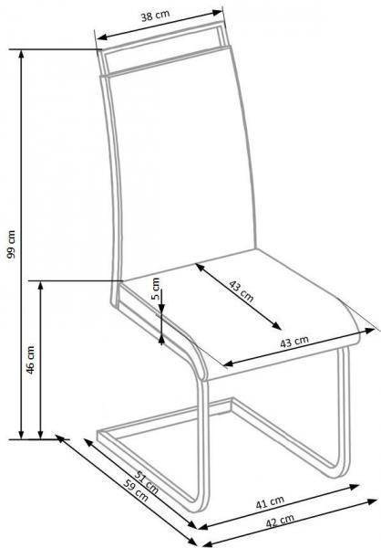 K-250 szánkótalpas fémvázas kárpitozott  szék, fehér textilbőr, króm