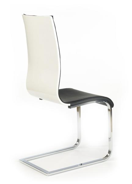 K-104 króm szánkótalpas szék, magasfényű fehér támla, fekete textilbőr
