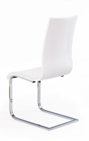 K-104 króm szánkótalpas szék, magasfényű fehér támla, fehér textilbőr