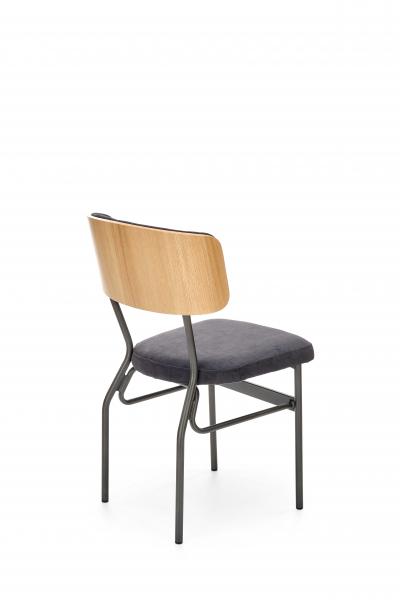 Smart-Kr kárpitozott fémvázas szék Velvet sötétszürke szövet, natúr fa támlarész, porszórt acél