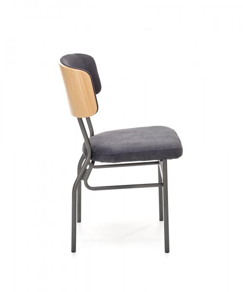 Smart-Kr kárpitozott fémvázas szék Velvet sötétszürke szövet, natúr fa támlarész, porszórt acél
