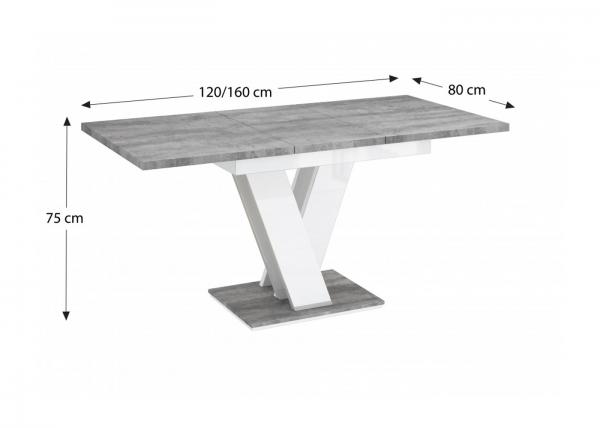 Masiv nagyobbítható asztal beton szürke/magasfényű fehér, 80x120/160 cm
