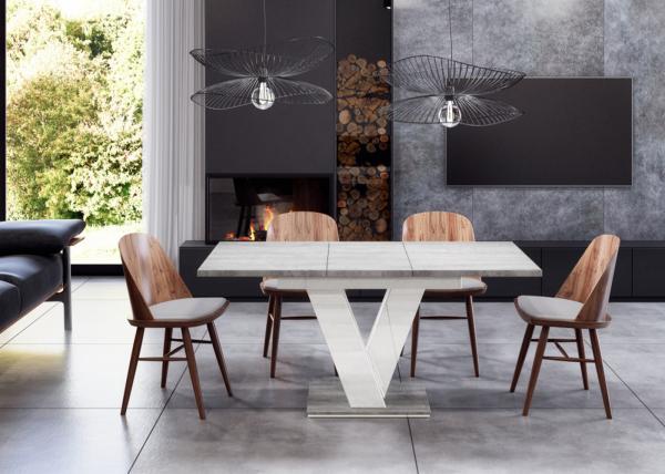 Masiv nagyobbítható asztal beton szürke/magasfényű fehér, 80x120/160 cm