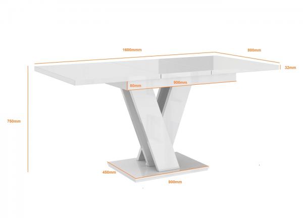 Masiv nagyobbítható asztal magasfényű fehér, 80x120/160 cm