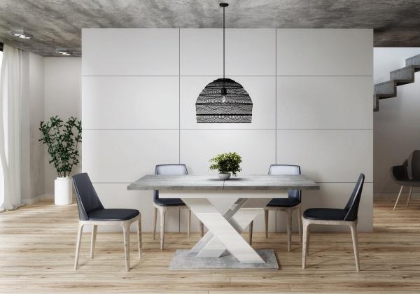 Bronx nagyobbítható asztal, beton szürke/magasfényű fehér, 80x140/180 cm