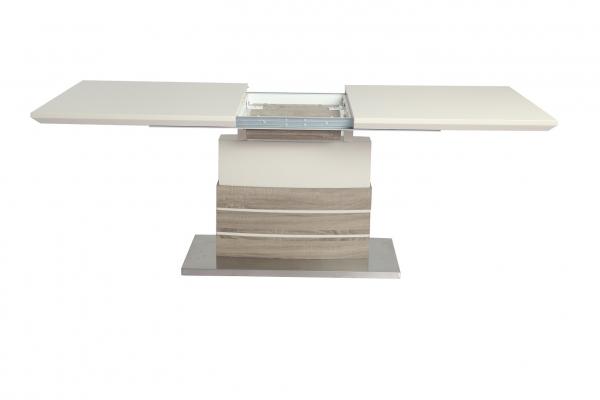 Martin nagyobbítható asztal cappuccino, antik tölgy díszítéssel, saválló acél talp 90x160/200 cm