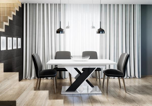 Bronx nagyobbítható asztal magasfényű fehér/magasfényű fekete, 80x140/180 cm
