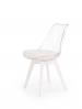 K-245 szék, fehér színű műanyag láb és ülés, víztiszta műanyag palást