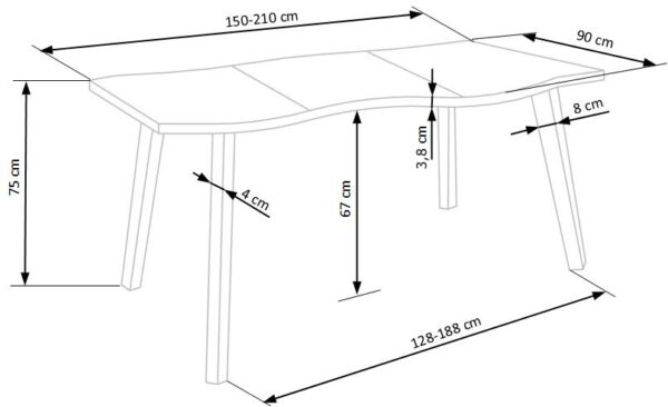 DICKSON bővíthető étkezőasztal, téglalap alakú, szín: tölgy/fekete - Image 14