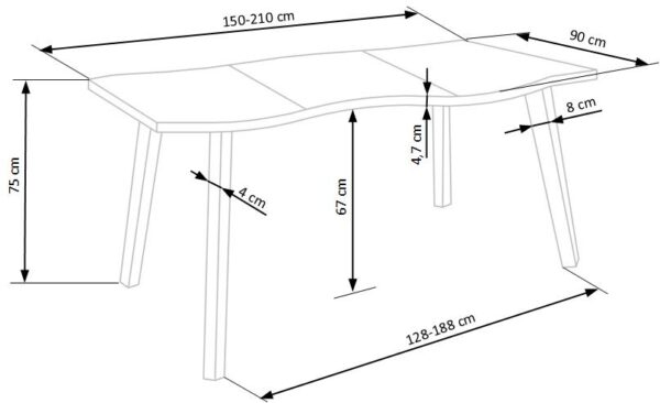 DICKSON bővíthető étkezőasztal, téglalap alakú, szín: tölgy/fekete - Image 16