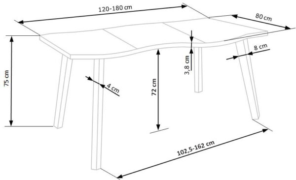 DICKSON 120 bővíthető étkezőasztal, téglalap alakú, szín: tölgy/fekete - Image 9