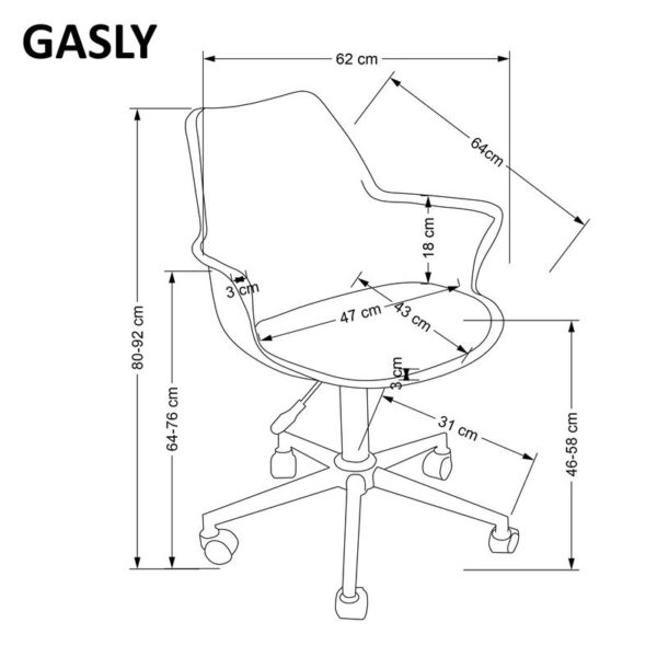 GASLY ifjúsági forgószék, alap mechanika, szín: rózsaszín - Image 2