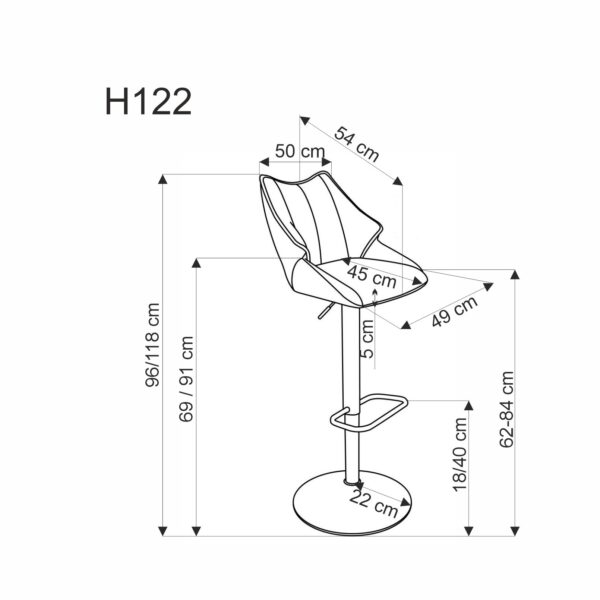 H122 bárszék, szín: fekete/szürke - Image 2