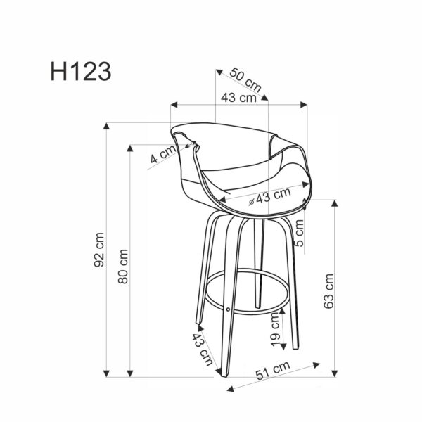 H123 bárszék, szín: fekete/dió - Image 4