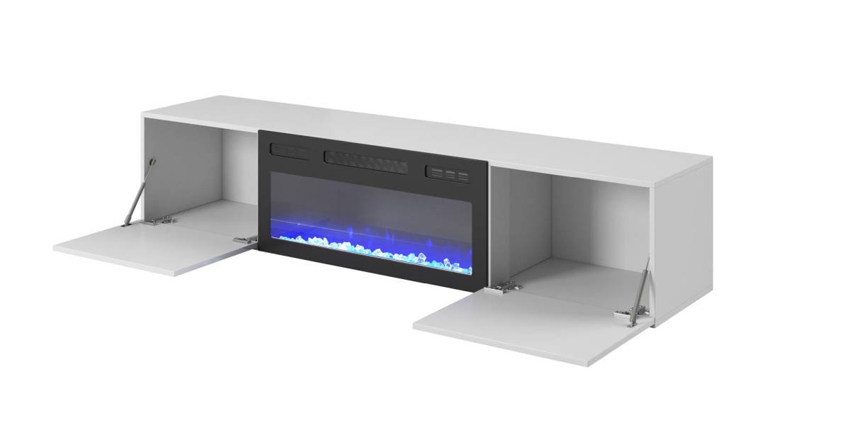 Livo Rtv-180W-K függő TV szekrény, beépített kandallóval, fehér színben - Image 10