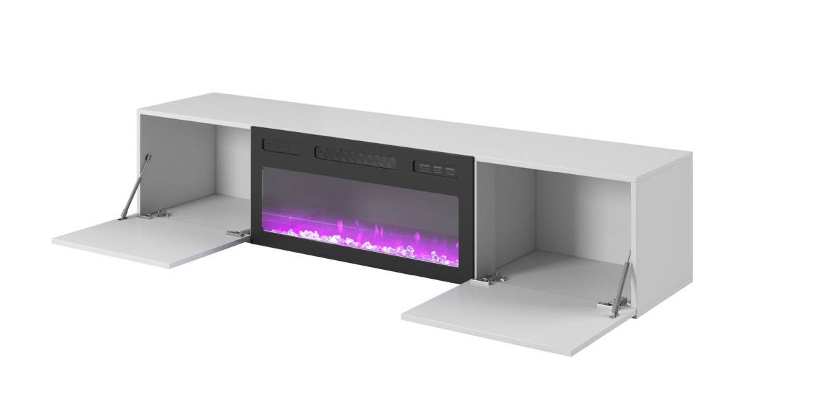 Livo Rtv-180W-K függő TV szekrény, beépített kandallóval, fehér színben - Image 11