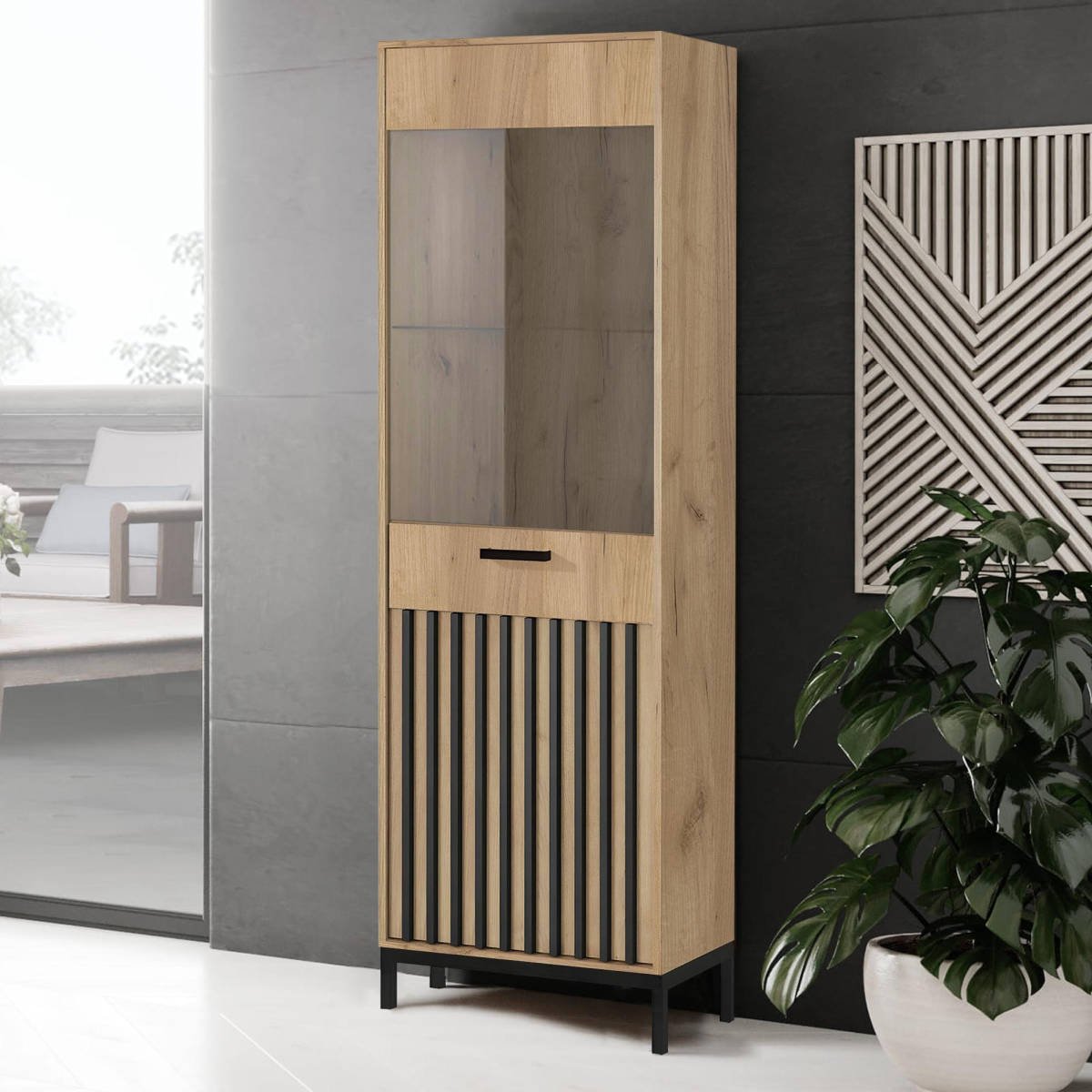 Lamino W-1 vitrin, craft tölgy/fekete színben - Image 2
