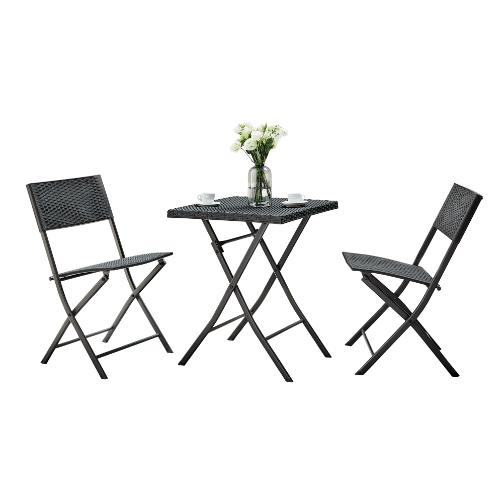 Kerti rattan szett 1+2, fekete, Faruk kültéri garnitúra, 40 × 45 cm