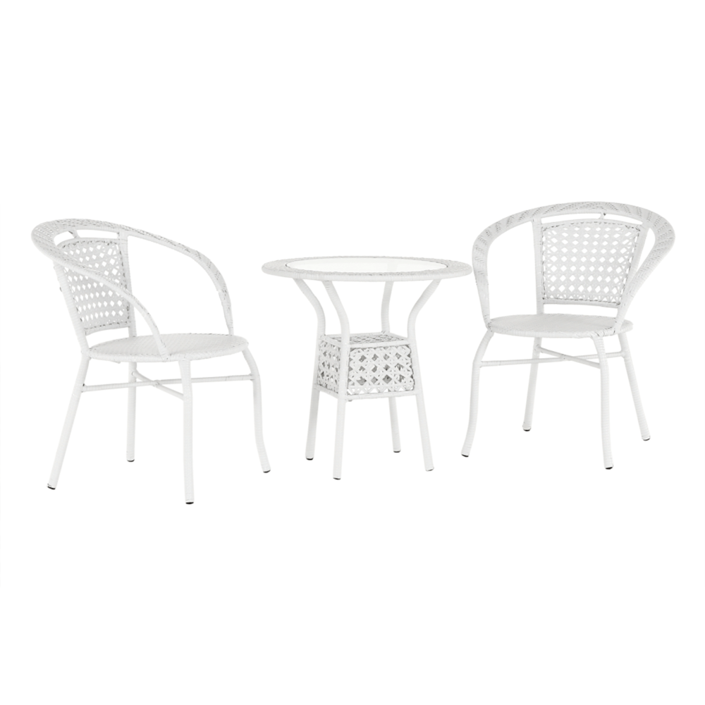 Kerti rattan szett 1+2, fehér, Jenar szék, 60 × 53 × 73 cm