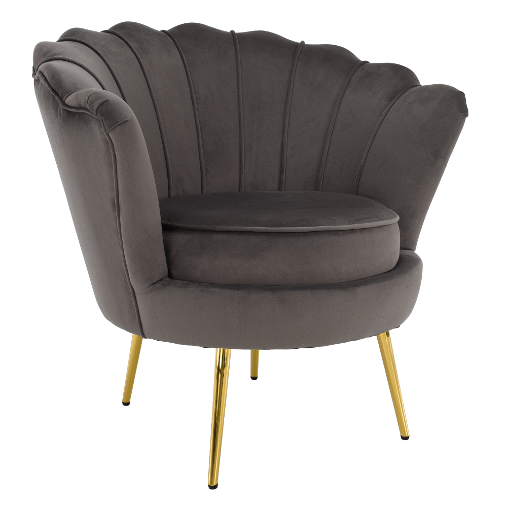 Art-deco stílusú fotel, szürkésbarna Velvet szövet/gold arany króm, Nobleo