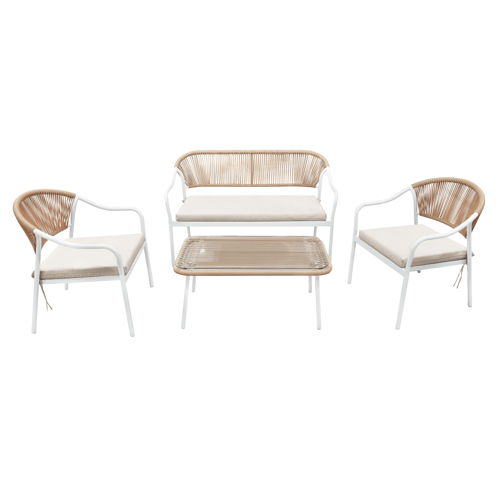 Kerti 4 darabos rattan szett, fehér/bézs, Palny szék, 88 × 48 × 40 cm