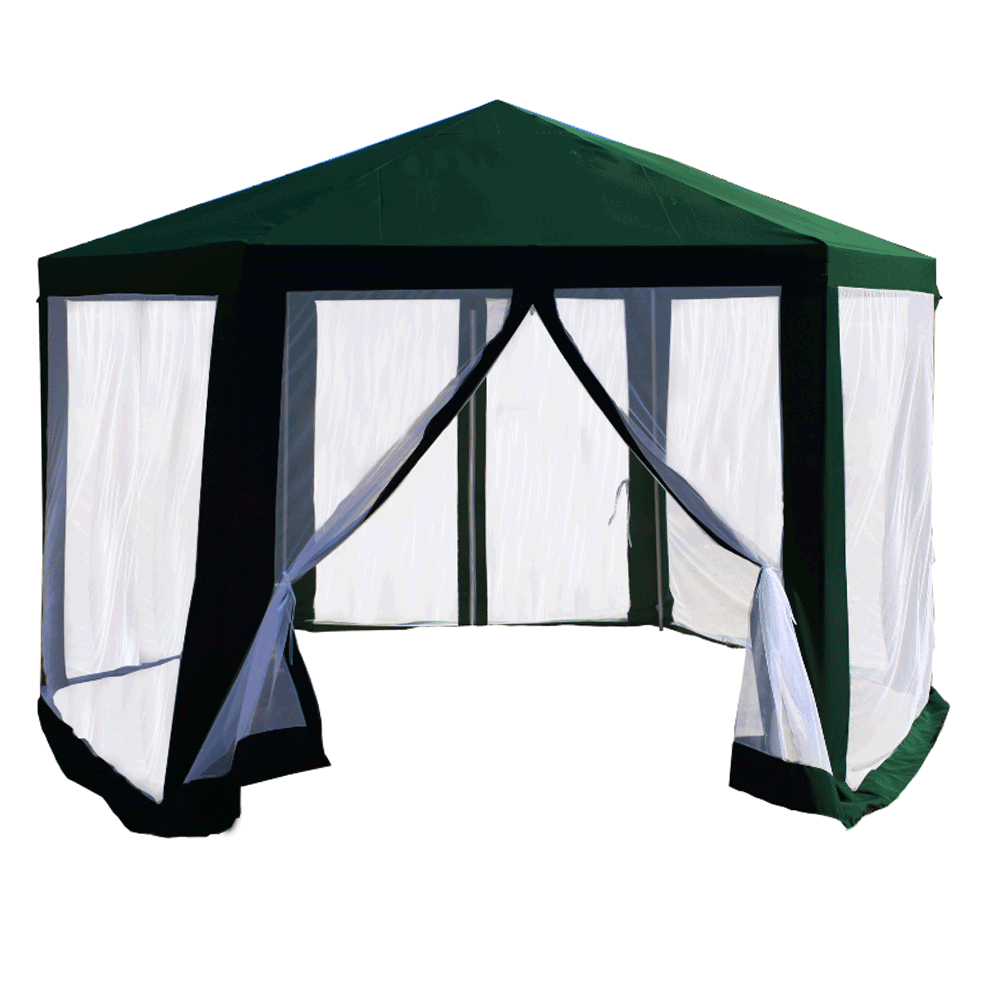 Kerti pavilon sátor, 3, 9 × 2, 5 × 3, 9m, zöld/fehér, Ringe Typ 1+6 oldal, 0 × 390 × 250 cm
