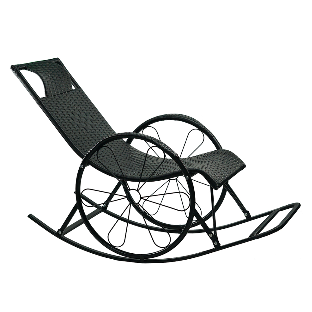 Hintaszék, rattan/fém, fekete, ROKIN