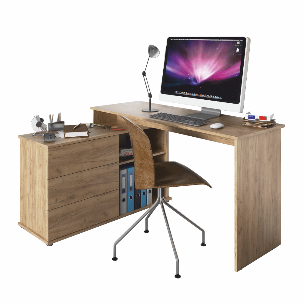 Univerzális sarok PC íróasztal, tölgyfa artisan, Terino