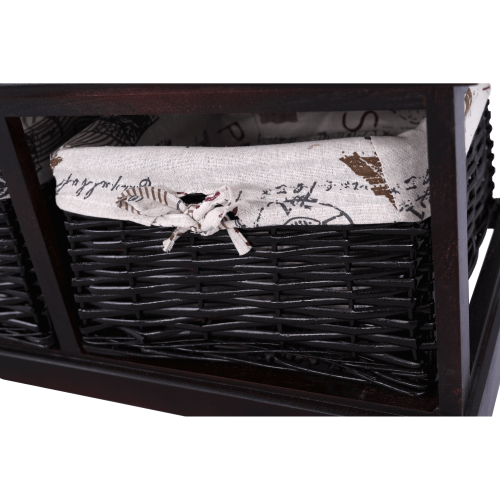 Lóca párnával, 2 kosár, sötétbarna/bézs/minta, Seat Bench 3, 35 × 70 × 45 cm