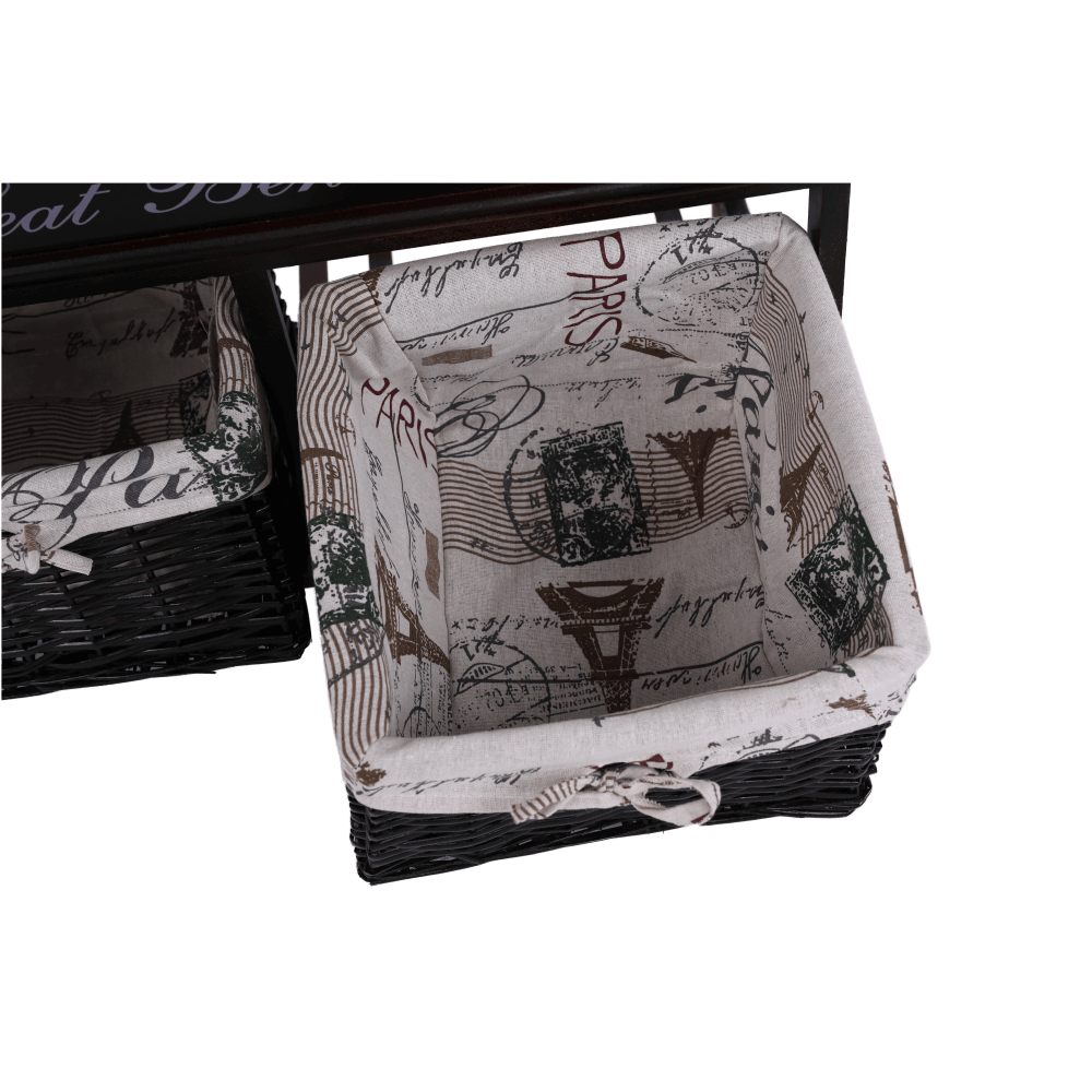 Lóca párnával, 2 kosár, sötétbarna/bézs/minta, Seat Bench 3, 35 × 70 × 45 cm - Image 2