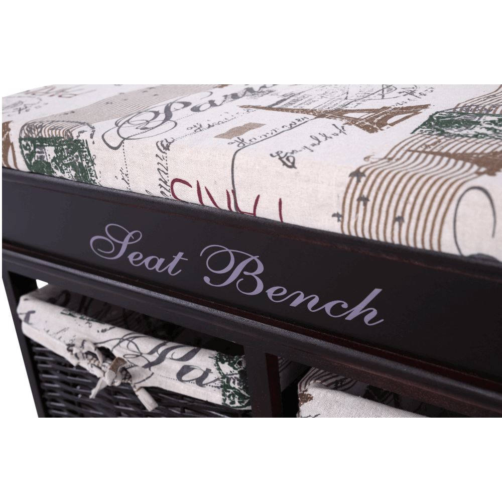 Lóca párnával, 2 kosár, sötétbarna/bézs/minta, Seat Bench 3, 35 × 70 × 45 cm - Image 4