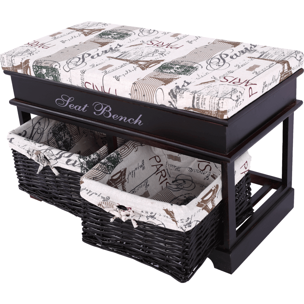 Lóca párnával, 2 kosár, sötétbarna/bézs/minta, Seat Bench 3, 35 × 70 × 45 cm - Image 5