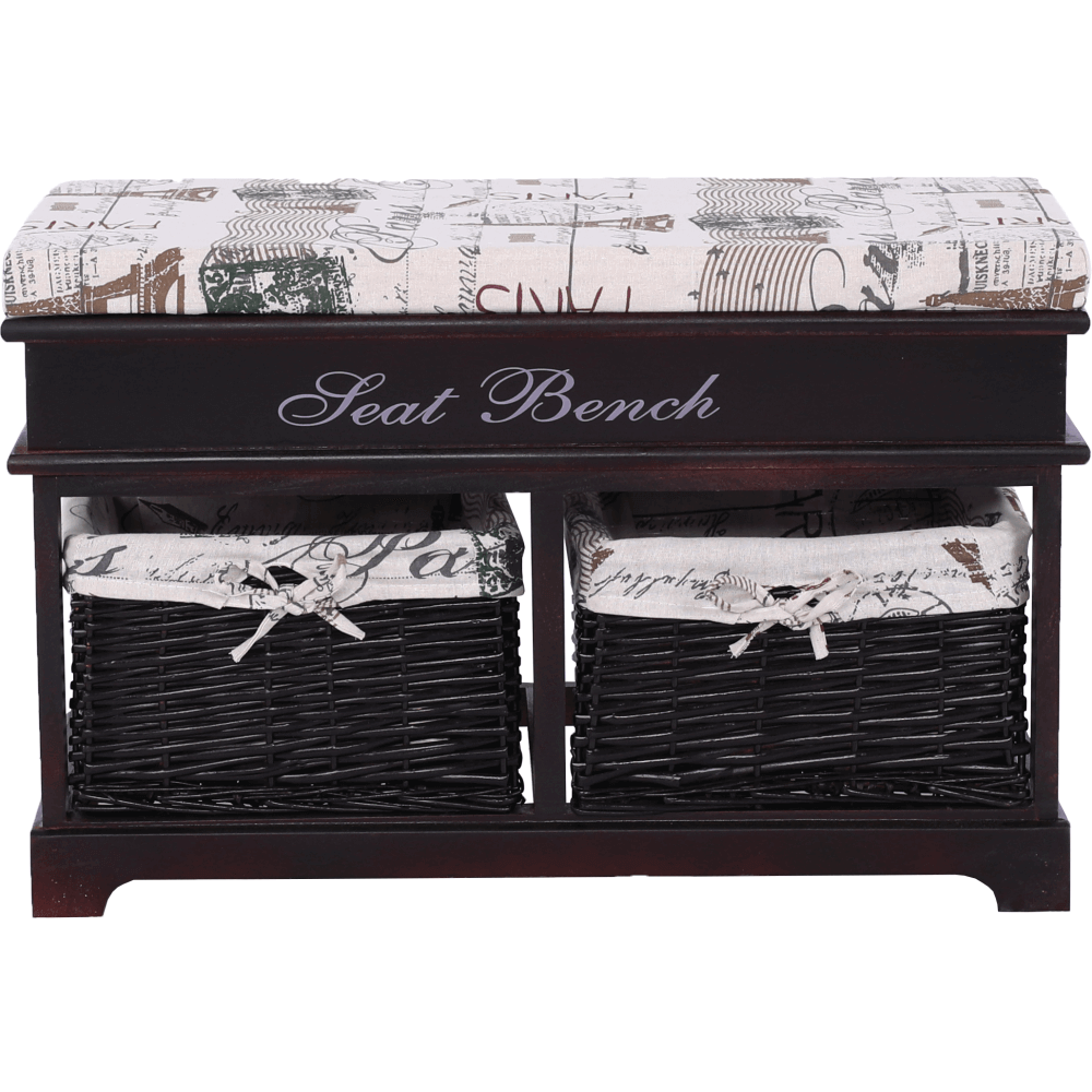 Lóca párnával, 2 kosár, sötétbarna/bézs/minta, Seat Bench 3, 35 × 70 × 45 cm - Image 11