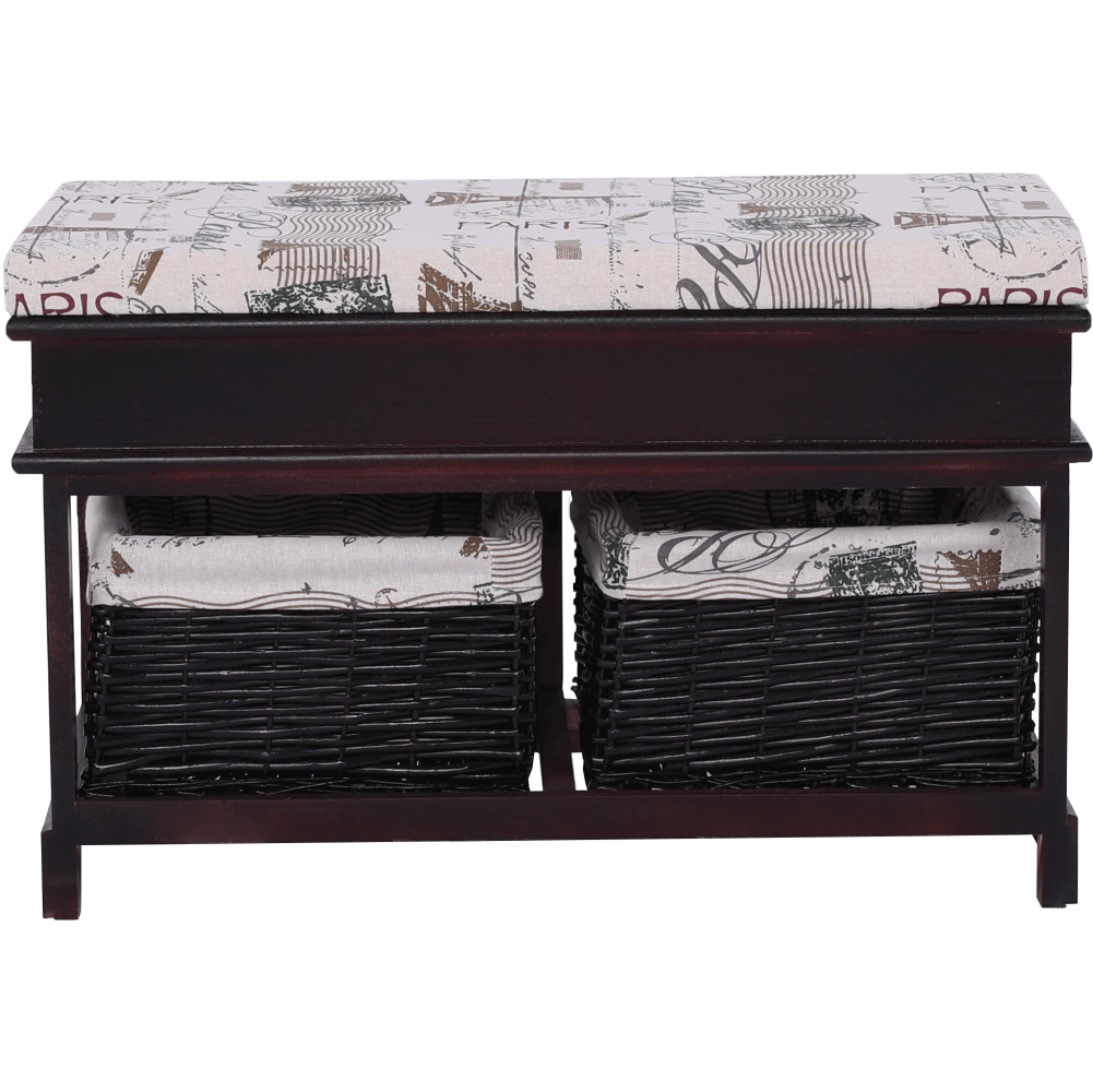 Lóca párnával, 2 kosár, sötétbarna/bézs/minta, Seat Bench 3, 35 × 70 × 45 cm - Image 17