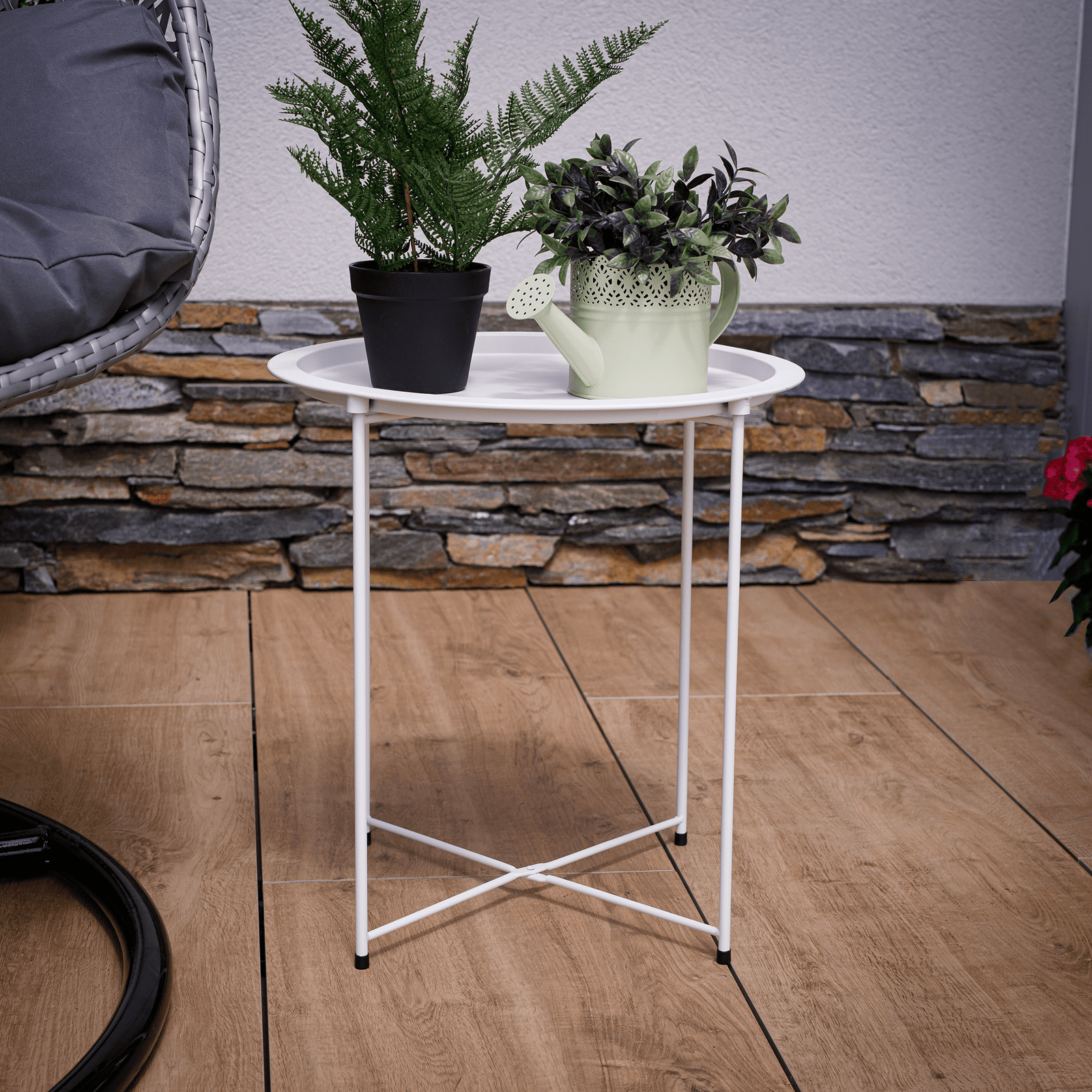 Kisasztal levehető tálcával, fehér, Render