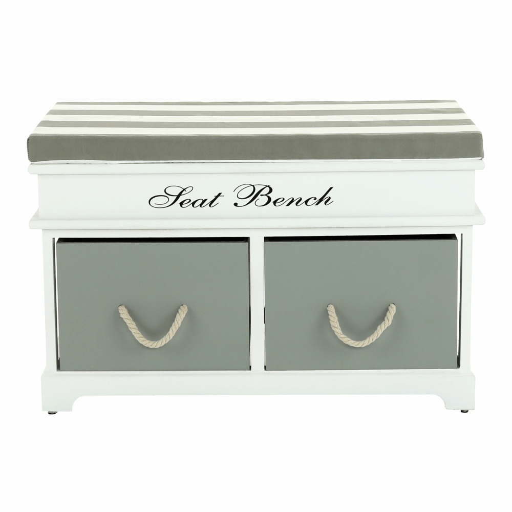 Lóca párnával, 2 fiók, fehér/szürke, Seat Bench 2 New, 35 × 70 × 45 cm - Image 4