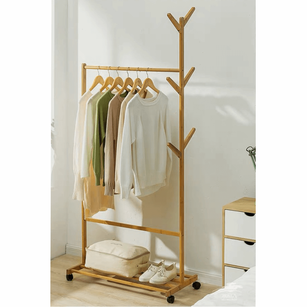 Kerekes akasztó, bambus, 80 cm széles, Vikir Typ 2, 35 × 80 × 174 cm - Image 2