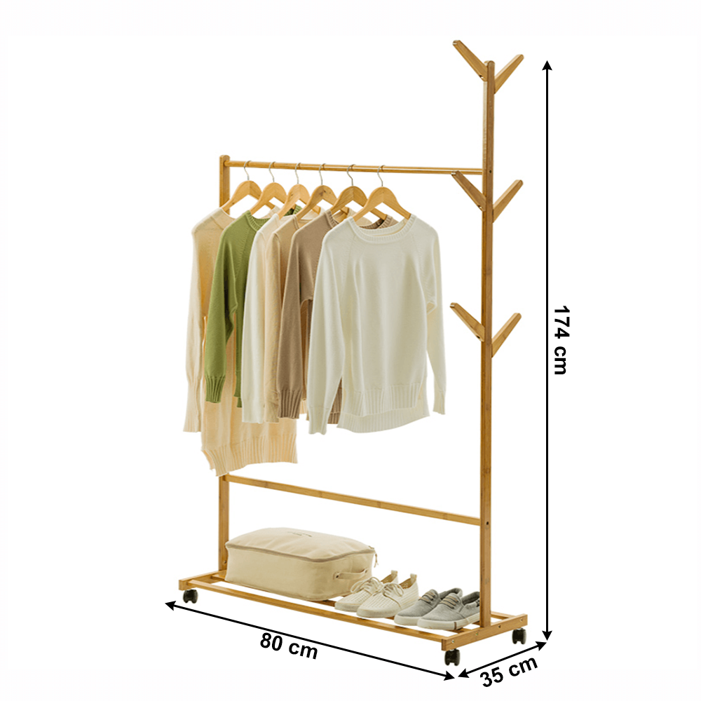 Kerekes akasztó, bambus, 80 cm széles, Vikir Typ 2, 35 × 80 × 174 cm - Image 7