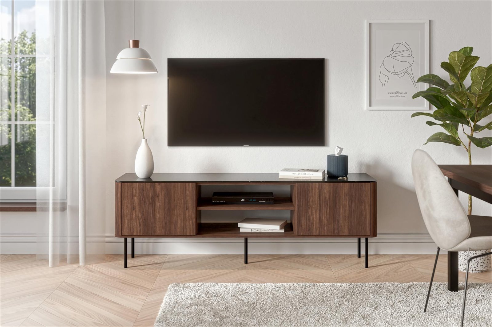 Solano RTV-1 TV-állvány – meleg dió / fekete márvány - Image 8