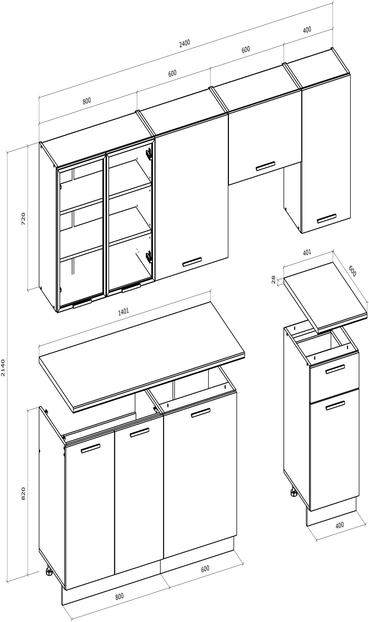 Alicante 240 cm-es blokk konyha – bézs / cremona tölgy - Image 3